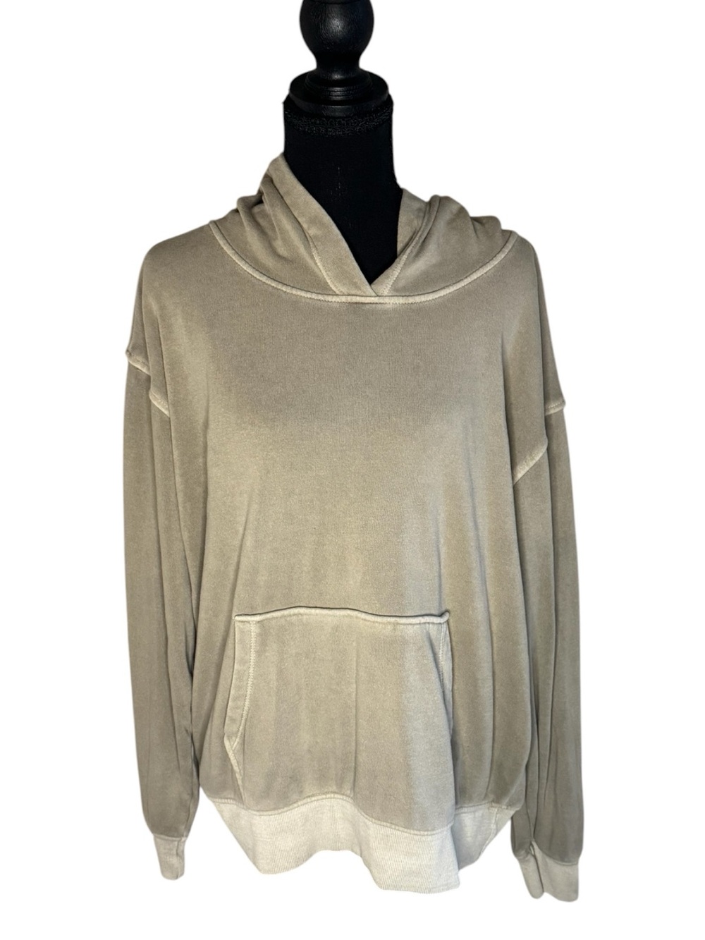 Zenana Outfitters Soft Hooded Lounge Pullover in Taupe